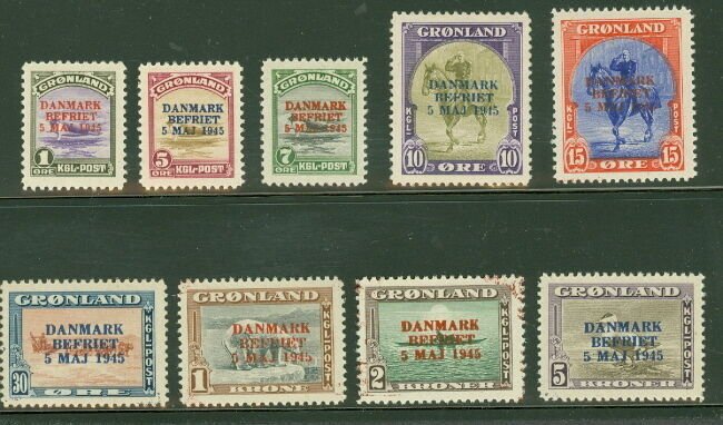 GREENLAND #19-27 Complete Ovpt set, og, NH, VF, Scott $1,350.00