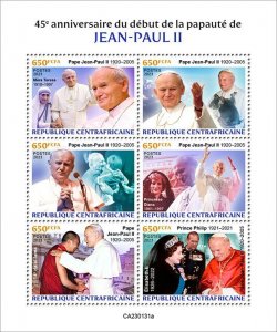 C A R - 2023 - Pope John Paul II - Perf 6v Sheet - Mint Never Hinged