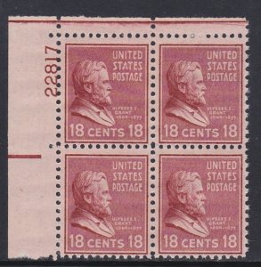 823 Ulysses Grant Plate Block MNH