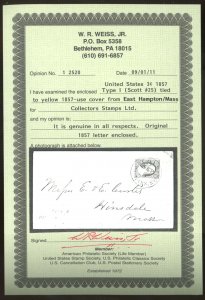 U.S. #25 USED ON COVER WITH WEISS CERT