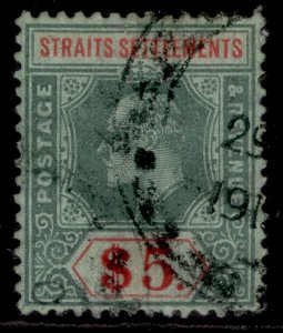 MALAYSIA - Straits EDVII SG167, $5 green & red/green, FINE USED. Cat £85.