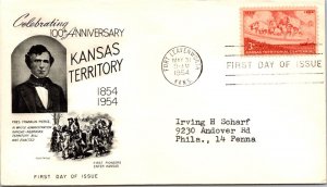 FDC 1954 SC #1061 Fleetwood Cachet - Fort Leavenworth, KS - Single - J312