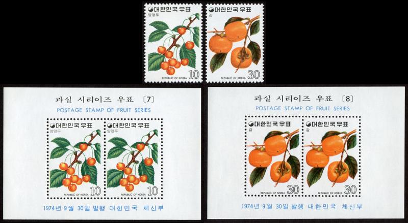 Korea 899-900a mnh stmp+s/s set/4 1974 Fruits