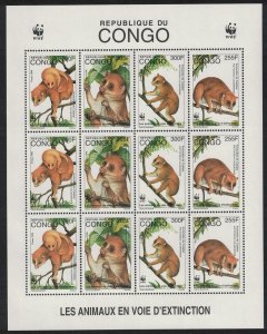 Congo WWF Golden Potto Sheetlet of 3 sets 1997 MNH SC#1134 a-d MI#1504-1507