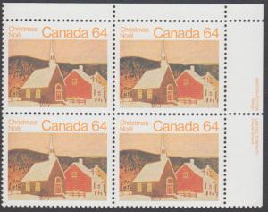 Canada - #1006 Christmas Plate Block - MNH