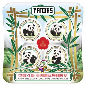 Sierra Leone 2016 MNH Pandas China 2016 Asian Int Stamp Exhibition 4v M/S Stamps