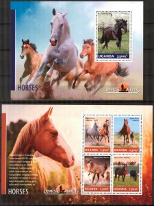 Uganda 2014 Horses Sheet + S/S MNH