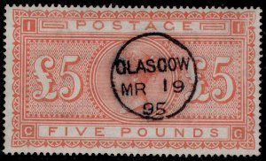 GB QV SG137, SCARCE £5 orange, VERY FINE USED. Cat £3500. CDS CG