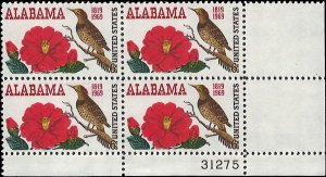 Scott # 1375 1969 6c multi Litho& Camelia & Yellowhammer ; TAGGED Plate Block...