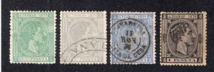Cuba 1876 Set of 4 Alfonso XII, Scott 67a, 68-70 MH & used, value = $27.75