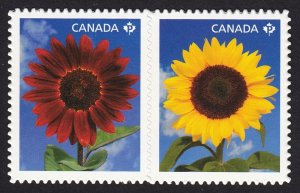 DIE CUT = SUNFLOWERS = se-tenant pair from Booklet Canada 2011 #2444i MNH