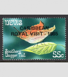 Nevis1985 BUTTERFLIES Ovpt. Caribbean Royal Visit stamp Perforated Mint (NH)