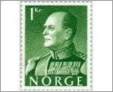 Norway Used NK 469   King Olav V 1 Krone Dark yellow green
