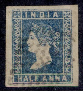 INDIA QV SG3, 1/2A Light Blue, FINE USED. Cat £80.-
