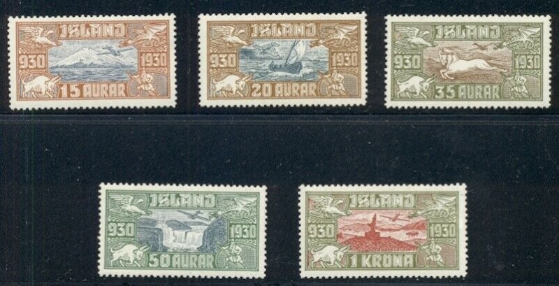 ICELAND #C4-8 (189-93) Complete Airmail set, og, NH Scott $510.00