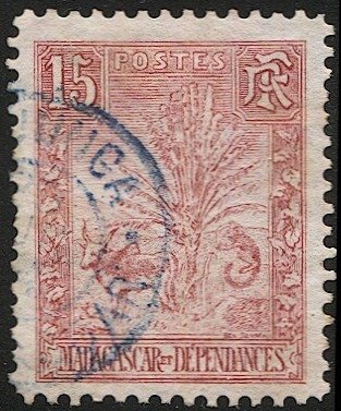 MADAGASCAR  French Colonies 1908 Sc 68 Used VF, Blue MAJUNGA postmark/cancel
