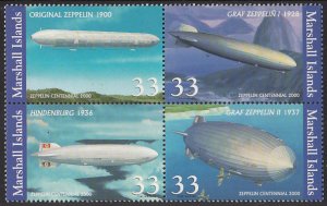 Marshall Islands 2000 MNH Sc 739 Block of 4 33c Centenary of First Zeppelin F...