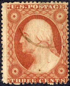 US Scott #26 – 1857 3¢ Washington, Perf 15½, Used, Very Good