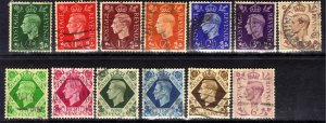 GB 1937 -47 KGV1 13 x Different Values Definitives used ( L1232 )