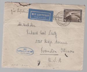 1928 Germany Graf Zeppelin LZ 127 Cover to Evanston IL  USA # C37