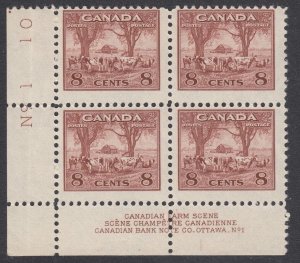 Canada #256 Mint Plate Block of 4 LL Plate No. 1