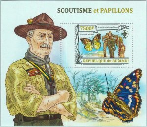 A1485 - BURUNDI, ERROR, МISPERF, Souvenir sheet: 2013, Boy Scouts, Butterflies