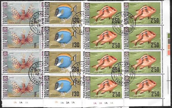 Tanzania Plate Blocks of 8 - Marine life - Chale, Kangaja, Totovu. #28,29,31