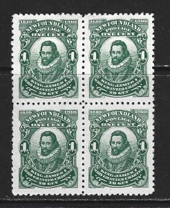 NEWFOUNDLAND - #87 - 1c KING JAMES I BLOCK OF 4 MH