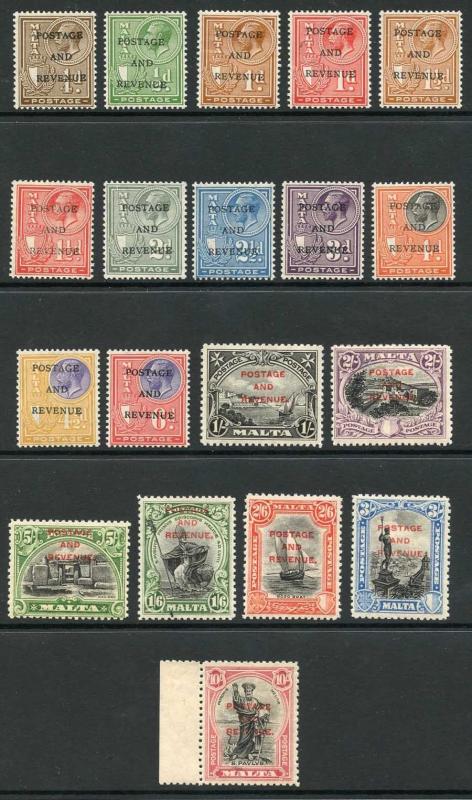 Malta SG143/56 1928 Complete Set opt POSTAGE & Revenue M/M