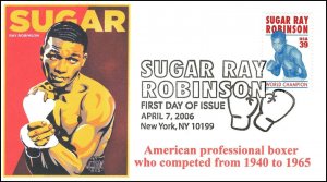 AO-4020 2, 2006, Sugar Ray Robinson, Boxer, FDC, Add-on Cachet, Sports, SC-4020 