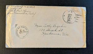 1944 US Navy FPO Censored Navy Cover to Kaukauna WI