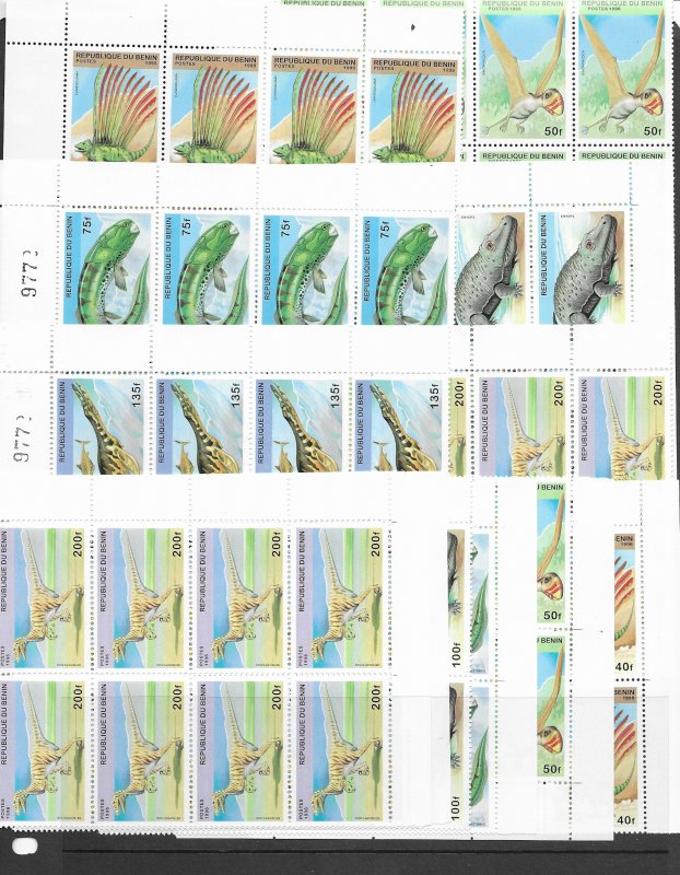 Benin 884-9 Dinosaurs MNH cpl. set  x 16 vf, 2020 CV $72.00