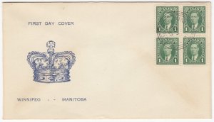 CANADA #231 FIRST DAY COVER BLOCK OF 4