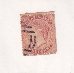 TURKS # 5 LIGHTLY USED 1 PENNY QUEEN VICTORIA CAT VALUE $88