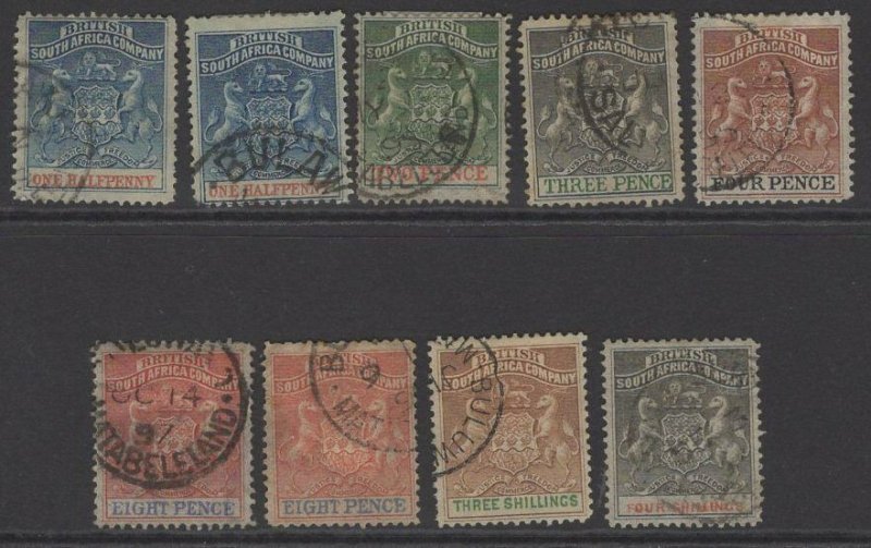 RHODESIA SG18/26 1892-4 DEFINITIVE SET USED