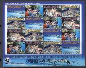 Grenada Carriacou & petite Martinique 2009 WWF Caribbean Spiny Lobster sheetl...