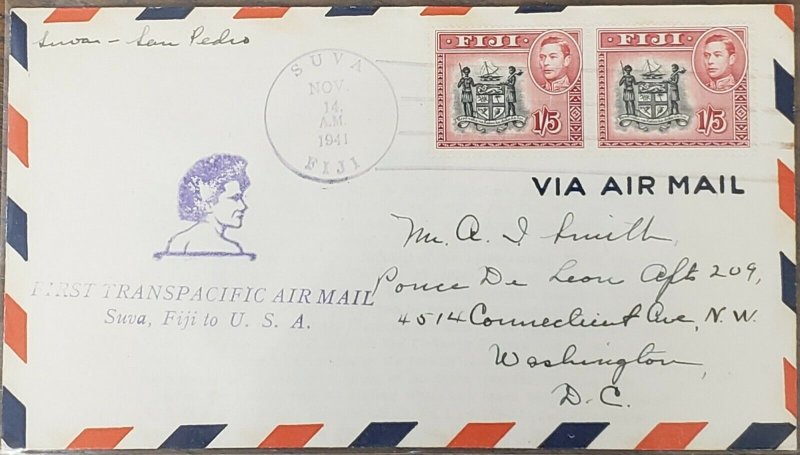 Pan Am  1941 Suva Fiji FFC San Pedro California Cover