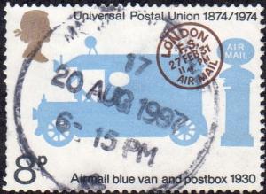 Great Britain 722 - Used - 8p Mail Van / UPU (1974) (cv $0.60)