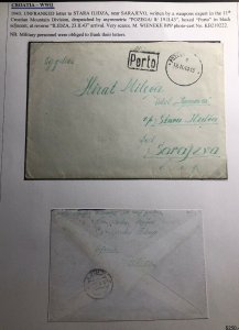 1943 Pozega Croatia Mountain Division Feldpost Censored Cover To Sarajevo Certif