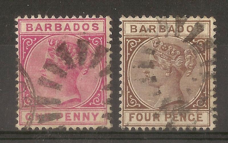 Barbados 1882 1d + 4d Used