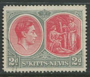 St. KITTS-NEVIS -Scott 82 -KGVI-1938- VFU -WMK 4- Grey & Car -Single  2p -Stamp1