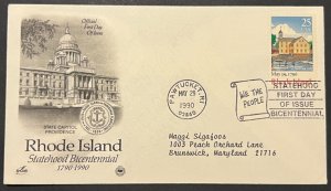 RHODE ISLAND STATEHOOD #2348 MAY 29 1990 PAWTUCKET RI FIRST DAY COVER (FDC) BX6