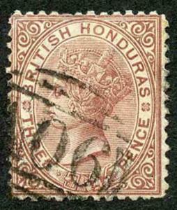 British Honduras SG8 3d Chocolate Wmk crown CC Perf 12.5 used