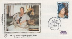 Great Britain 1980 FDC Sc 919 Queen Mother's 80th Birthday Benham Silk