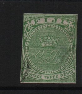 Fiji 1871 SG11 3d green imperf - used