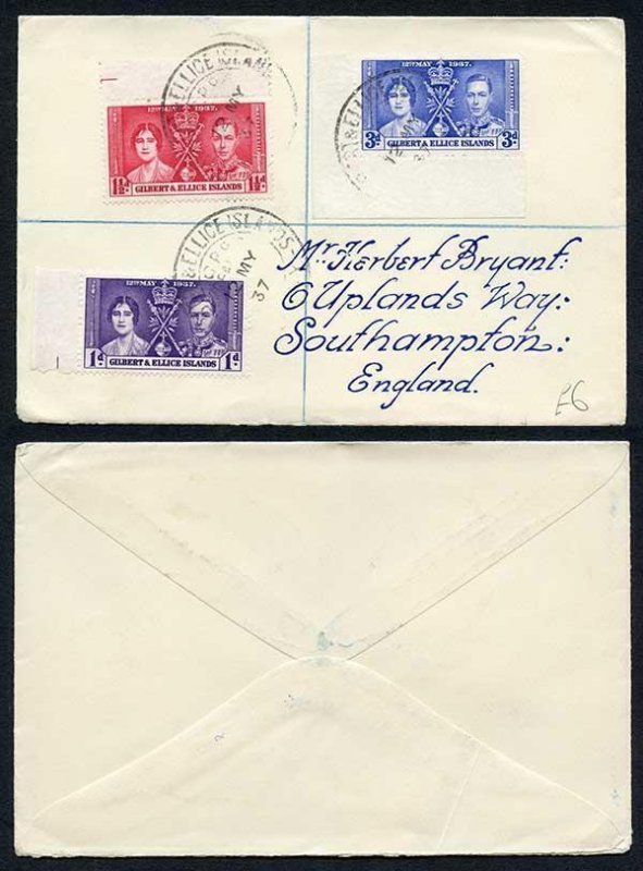 Gilbert and Ellice 1937 Coronation on a FDC 