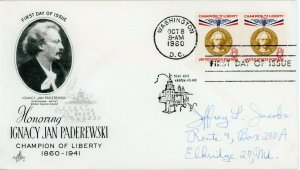 US Stamp #1160 Paderewski 8c - First Day Cover - Washington DC Cancel