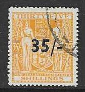 NEW ZEALAND SGF186 1939 POSTAL FISCAL 35/- ON 35/- ORANGE YELLOW  FINE USED
