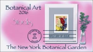 2016, Botanical Art, FDC, BW Postmark, Stocks, 16-034