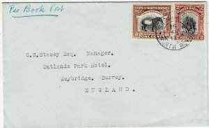 North Borneo 1934 Sandakan cancel on book post printed matter rate to England